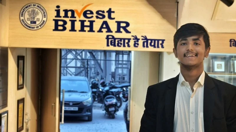 Harsh Rajput outside the Invest Bihar office, from his public post about a D2D grant pitch